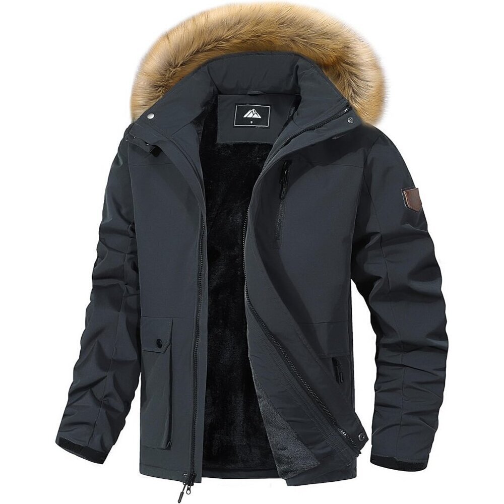 Men's Winter Coat Waterproof Warm Ski Snow Jacket Fur Hooded Parka Work Outerwea
